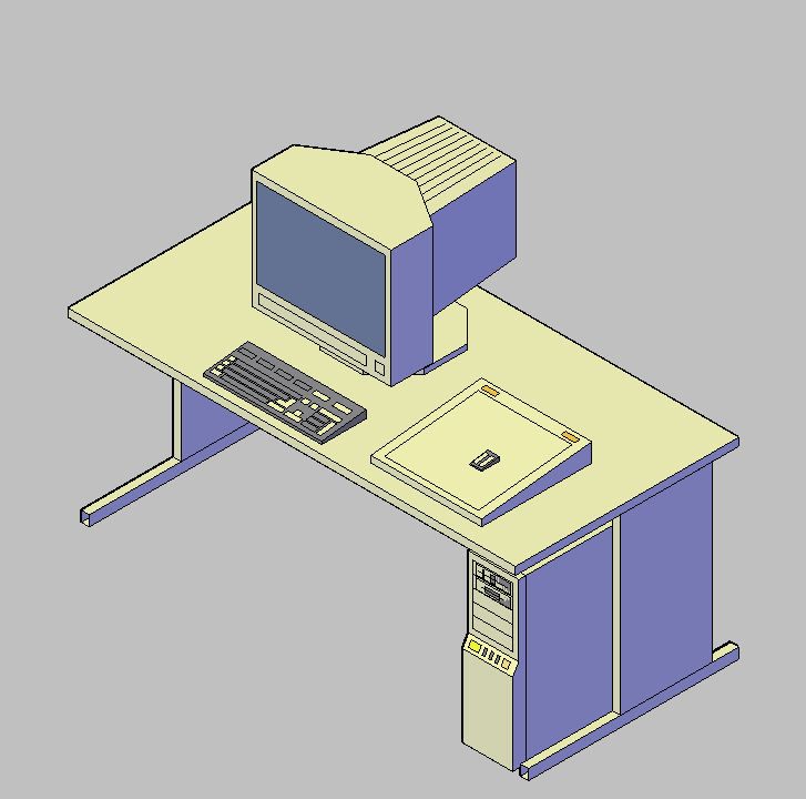 Bloque Autocad Vista de Mesa trabajo informatico en 3D